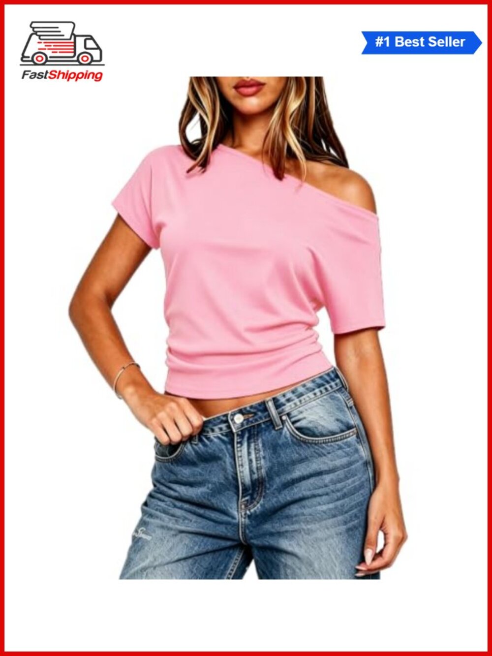 Women's Cropped One Shoulder Knit Top Casual Summer Off Shoulder Shirt